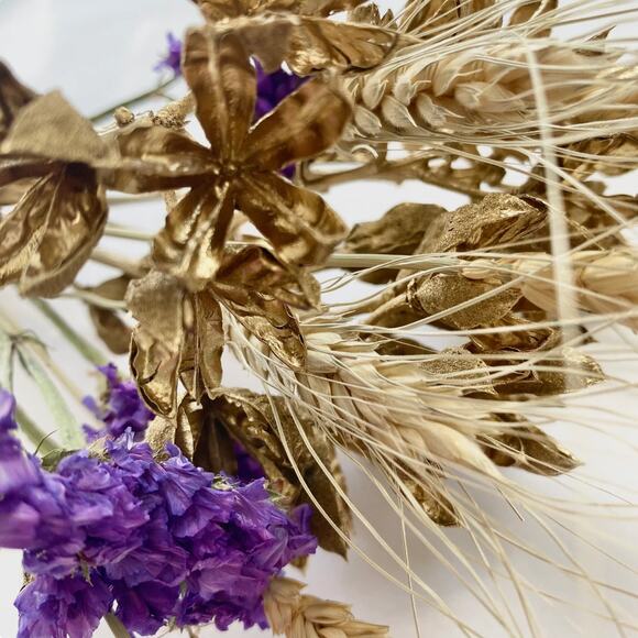 Purple and Gold mixed dried flower arrangement bouquet - Picture 7 of 9